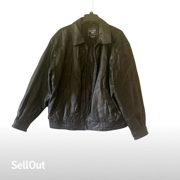 Junction West Men's Biker Jacket Black Leather Size L Full Zip Pockets - Picture 7 of 11